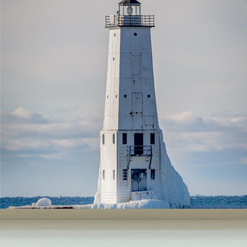 Huge Tall Lighthouse Mural Decal for Bathroom Landscape Wall Art in White, Stain-Proof Clearhalo 'Wall Decor' 'Wall Mural' 1647121