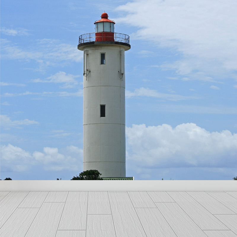 Huge Tall Lighthouse Mural Decal for Bathroom Landscape Wall Art in White, Stain-Proof Clearhalo 'Wall Decor' 'Wall Mural' 1647130