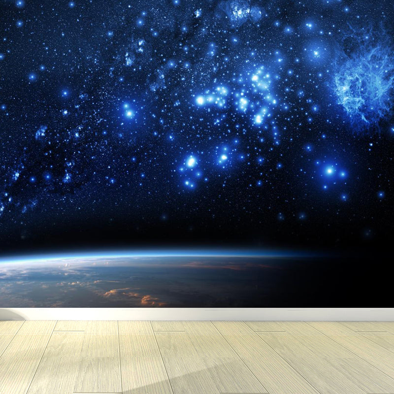 Giant Modern Mural Decal in Blue Night Sky Constellations Wall Covering, Customised Blue Design 4 Clearhalo 'Wall Decor' 'Wall Mural' 1647149