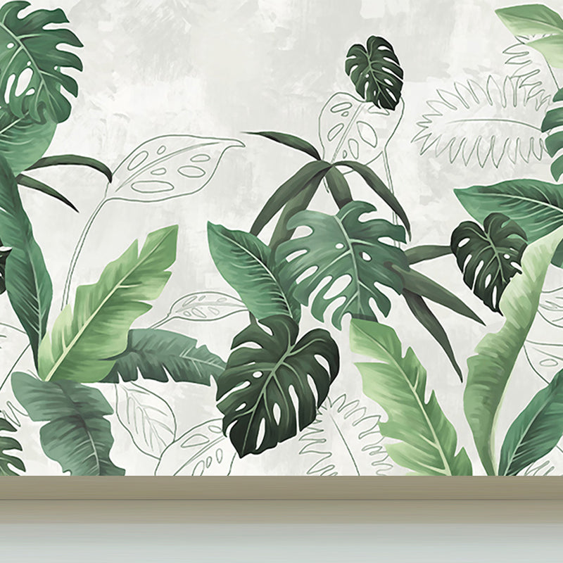 Light Color Diverse Leaves Mural Moisture Resistant Tropical Living Room Wall Covering Blackish Green Clearhalo 'Wall Decor' 'Wall Mural' 1647159