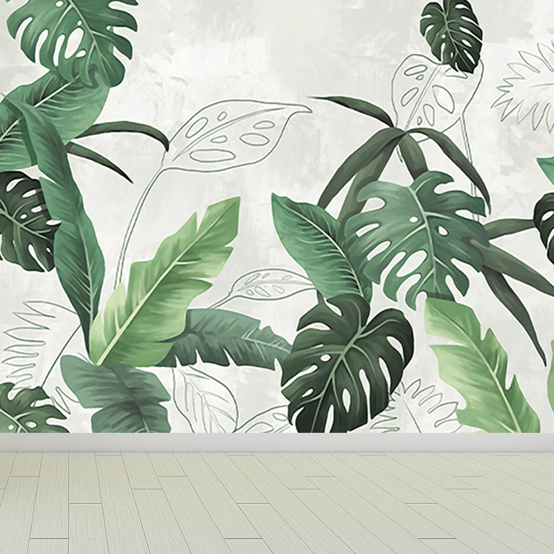 Light Color Diverse Leaves Mural Moisture Resistant Tropical Living Room Wall Covering Clearhalo 'Wall Decor' 'Wall Mural' 1647160