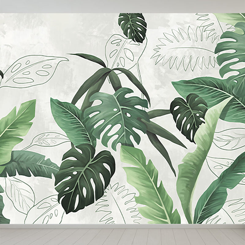 Light Color Diverse Leaves Mural Moisture Resistant Tropical Living Room Wall Covering Clearhalo 'Wall Decor' 'Wall Mural' 1647161