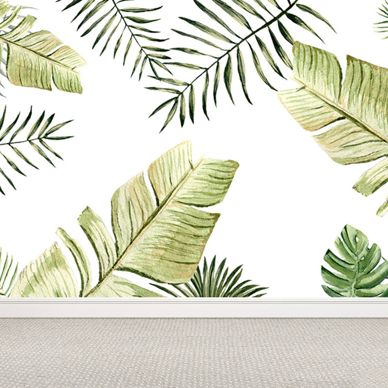 Light Color Diverse Leaves Mural Moisture Resistant Tropical Living Room Wall Covering Light Green Clearhalo 'Wall Decor' 'Wall Mural' 1647164