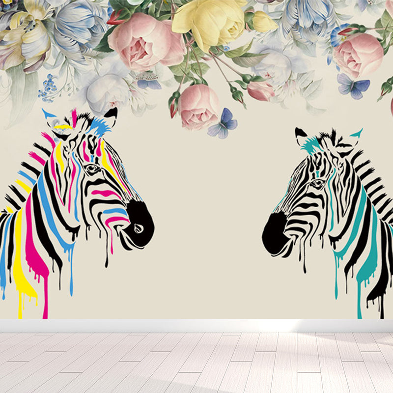 Modern Zebra Printed Mural Soft Color Living Room Wall Art, Custom Size Available Black Clearhalo 'Wall Decor' 'Wall Mural' 1647174