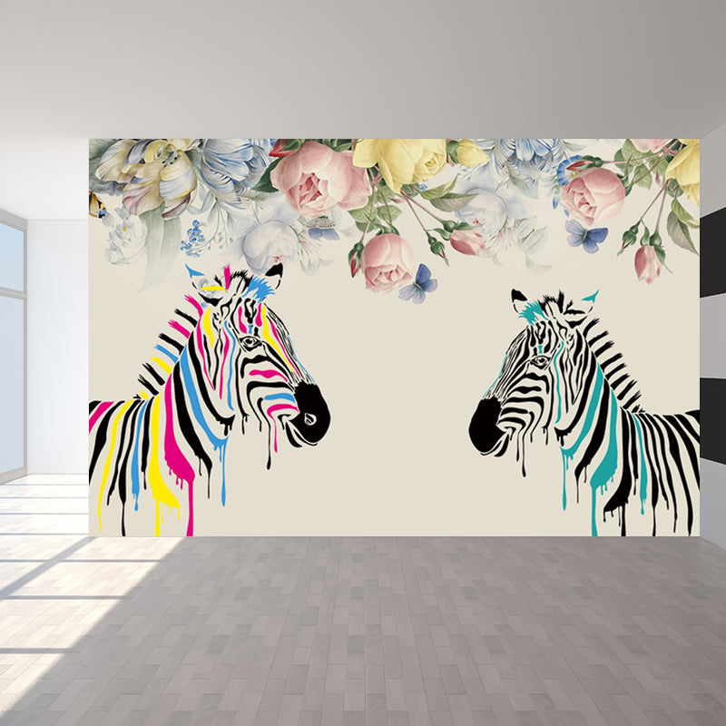 Modern Zebra Printed Mural Soft Color Living Room Wall Art, Custom Size Available Clearhalo 'Wall Decor' 'Wall Mural' 1647175