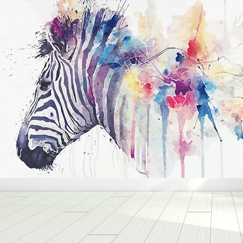 Modern Zebra Printed Mural Soft Color Living Room Wall Art, Custom Size Available Blue Clearhalo 'Wall Decor' 'Wall Mural' 1647179