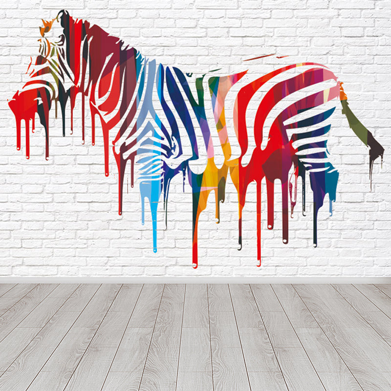 Modern Zebra Printed Mural Soft Color Living Room Wall Art, Custom Size Available White Clearhalo 'Wall Decor' 'Wall Mural' 1647184
