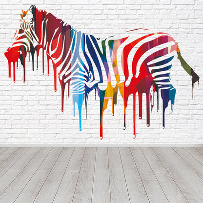 Modern Zebra Printed Mural Soft Color Living Room Wall Art, Custom Size Available White Clearhalo 'Wall Decor' 'Wall Mural' 1647184