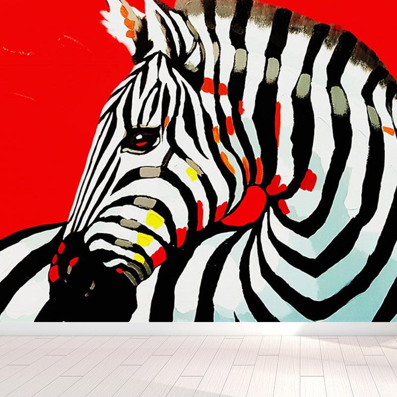 Modern Zebra Printed Mural Soft Color Living Room Wall Art, Custom Size Available Red Clearhalo 'Wall Decor' 'Wall Mural' 1647189