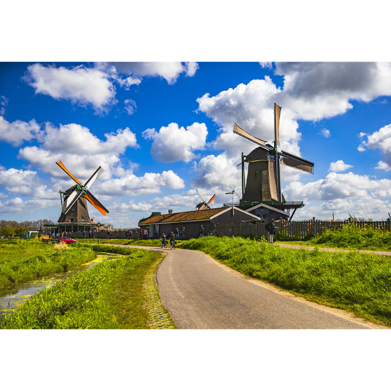 Relaxing Windmill and Cloud Mural Decal for Living Room, Blue, Custom Size Available Clearhalo 'Wall Decor' 'Wall Mural' 1647207