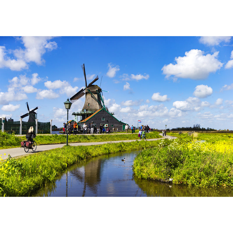 Relaxing Windmill and Cloud Mural Decal for Living Room, Blue, Custom Size Available Clearhalo 'Wall Decor' 'Wall Mural' 1647212