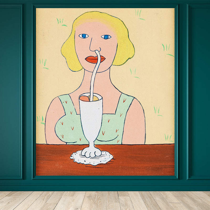 Figure Mural Wallpaper Pastel Color Contemporary Art Wall Covering for Living Room Clearhalo 'Wall Decor' 'Wall Mural' 1647216