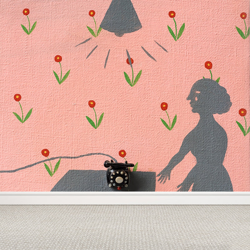 Figure Mural Wallpaper Pastel Color Contemporary Art Wall Covering for Living Room Clearhalo 'Wall Decor' 'Wall Mural' 1647225