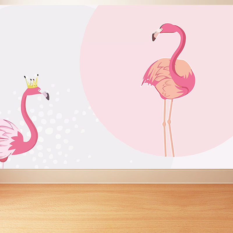 Greater Flamingo Wall Mural Contemporary Non-Woven Wall Covering in Pastel Color White Clearhalo 'Wall Decor' 'Wall Mural' 1647274