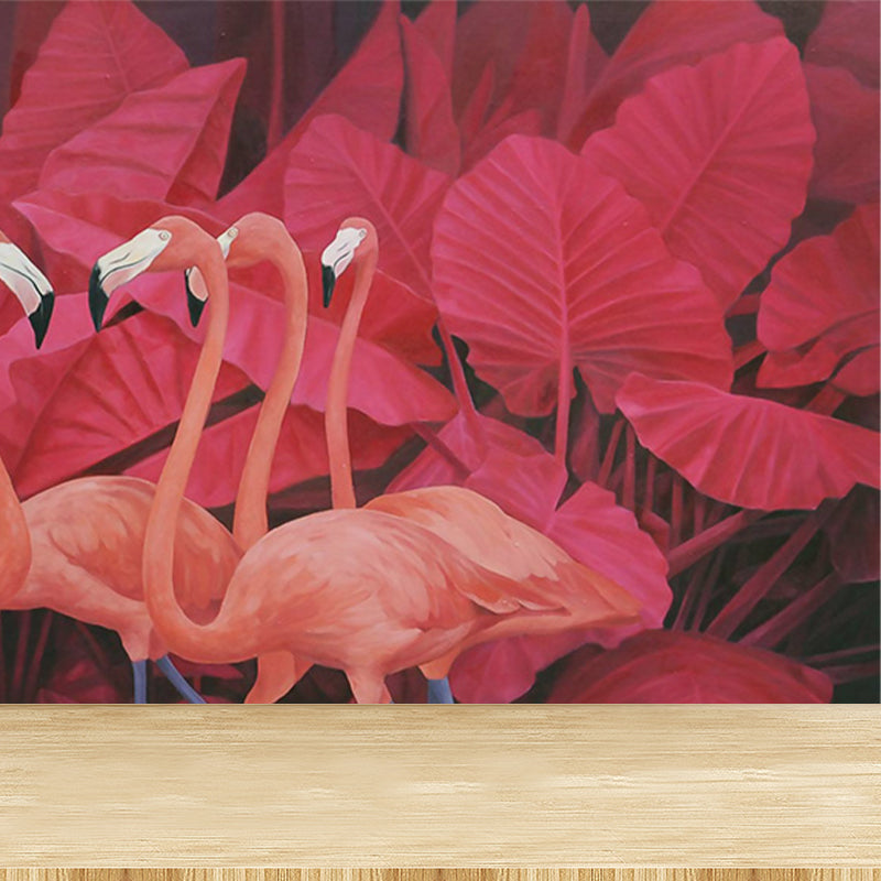 Greater Flamingo Wall Mural Contemporary Non-Woven Wall Covering in Pastel Color Red Clearhalo 'Wall Decor' 'Wall Mural' 1647279