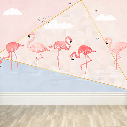 Greater Flamingo Wall Mural Contemporary Non-Woven Wall Covering in Pastel Color Light Pink Clearhalo 'Wall Decor' 'Wall Mural' 1647284