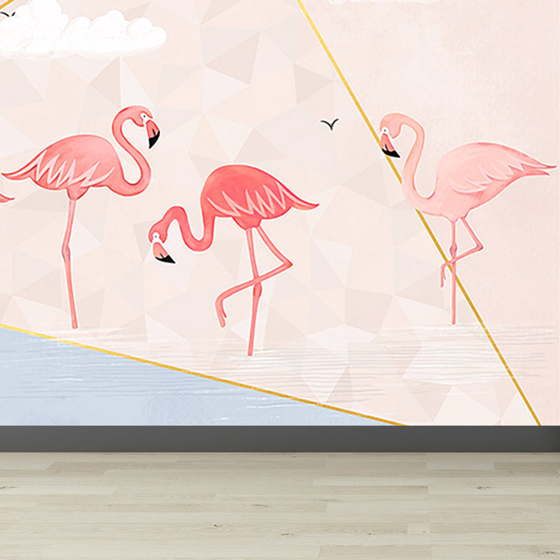 Greater Flamingo Wall Mural Contemporary Non-Woven Wall Covering in Pastel Color Clearhalo 'Wall Decor' 'Wall Mural' 1647285