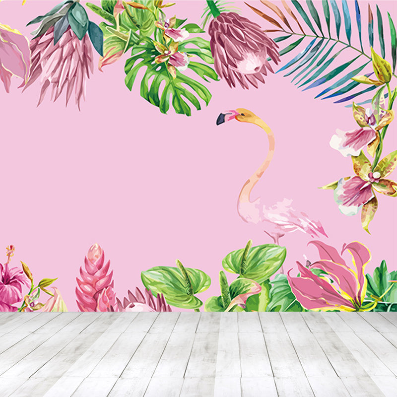 Greater Flamingo Wall Mural Contemporary Non-Woven Wall Covering in Pastel Color Pink Clearhalo 'Wall Decor' 'Wall Mural' 1647289