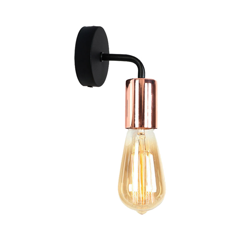 Brass/Copper Open Bulb Sconce Light with Curved Arm Industrial Style Metal 1 Light Bedside Wall Lighting Clearhalo 'Art deco wall lights' 'Cast Iron' 'Glass' 'Industrial wall lights' 'Industrial' 'Middle century wall lights' 'Modern' 'Rustic wall lights' 'Tiffany' 'Traditional wall lights' 'Wall Lamps & Sconces' 'Wall Lights' Lighting' 164730