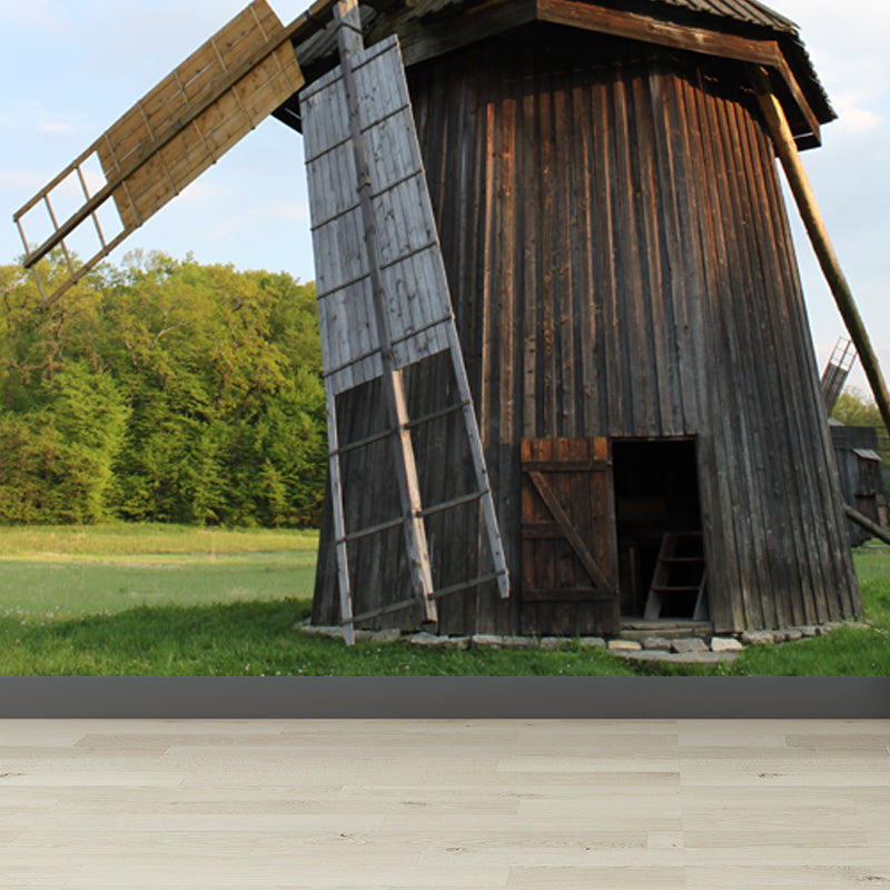 Huge Autumn Windmill Mural for Bedroom Landscape Wall Art in Soft Color, Stain Resistant Clearhalo 'Wall Decor' 'Wall Mural' 1647300