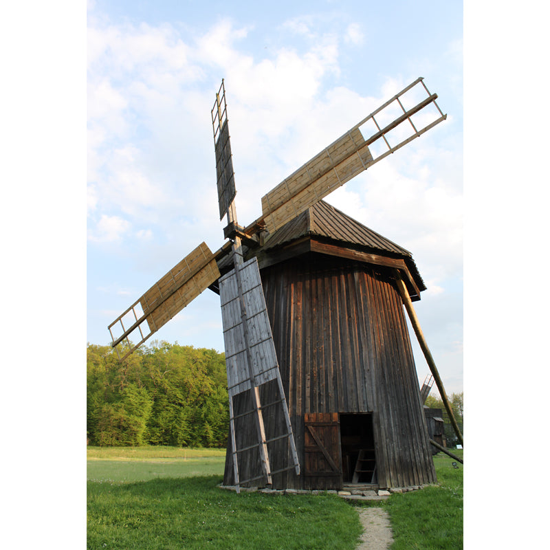 Huge Autumn Windmill Mural for Bedroom Landscape Wall Art in Soft Color, Stain Resistant Clearhalo 'Wall Decor' 'Wall Mural' 1647302