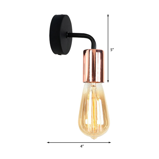 Brass/Copper Open Bulb Sconce Light with Curved Arm Industrial Style Metal 1 Light Bedside Wall Lighting Clearhalo 'Art deco wall lights' 'Cast Iron' 'Glass' 'Industrial wall lights' 'Industrial' 'Middle century wall lights' 'Modern' 'Rustic wall lights' 'Tiffany' 'Traditional wall lights' 'Wall Lamps & Sconces' 'Wall Lights' Lighting' 164731