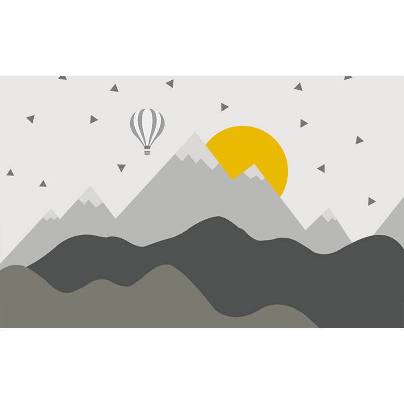 Gray Sun and Hills Mural Wallpaper for Decoration Children's Art Kids Room Wall Covering Clearhalo 'Wall Decor' 'Wall Mural' 1647322