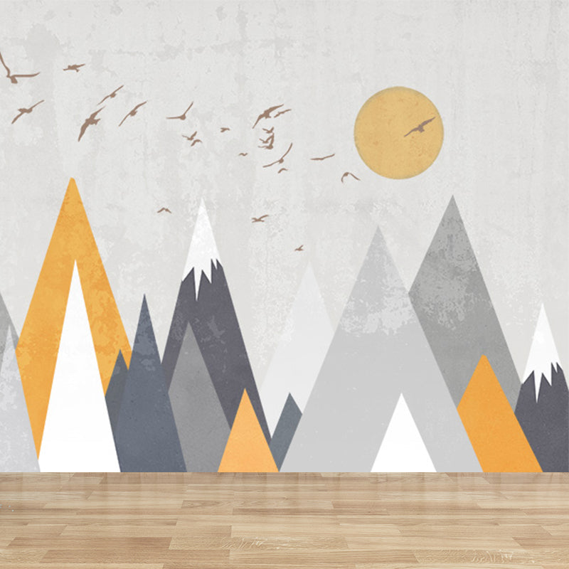 Gray Sun and Hills Mural Wallpaper for Decoration Children's Art Kids Room Wall Covering Grey Design 3 Clearhalo 'Wall Decor' 'Wall Mural' 1647324