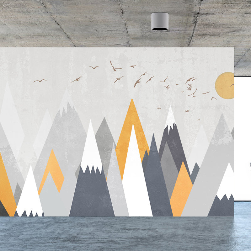 Gray Sun and Hills Mural Wallpaper for Decoration Children's Art Kids Room Wall Covering Clearhalo 'Wall Decor' 'Wall Mural' 1647325