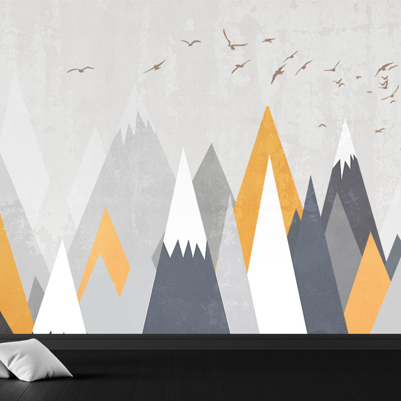 Gray Sun and Hills Mural Wallpaper for Decoration Children's Art Kids Room Wall Covering Clearhalo 'Wall Decor' 'Wall Mural' 1647326