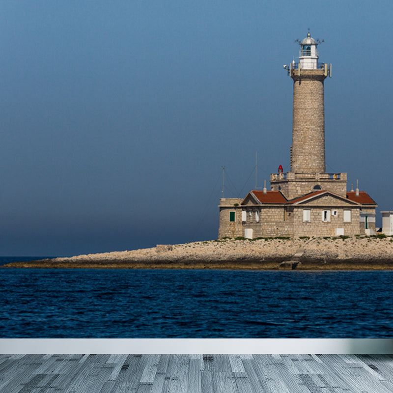 Giant Nautical Mural Wallpaper in Blue Lighthouse Scene Wall Decor, Custom Printed Clearhalo 'Wall Decor' 'Wall Mural' 1647375