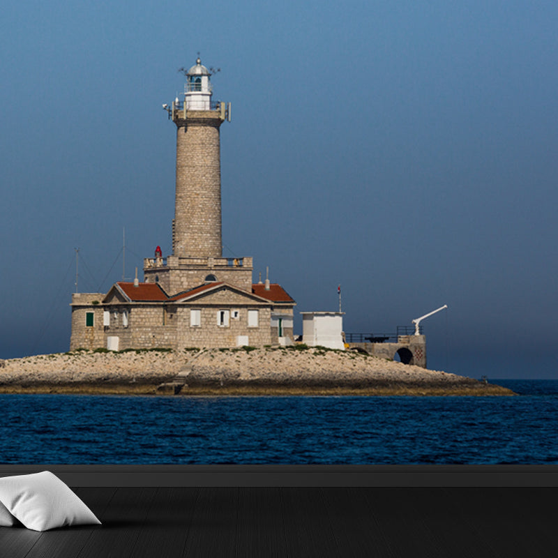 Giant Nautical Mural Wallpaper in Blue Lighthouse Scene Wall Decor, Custom Printed Clearhalo 'Wall Decor' 'Wall Mural' 1647376