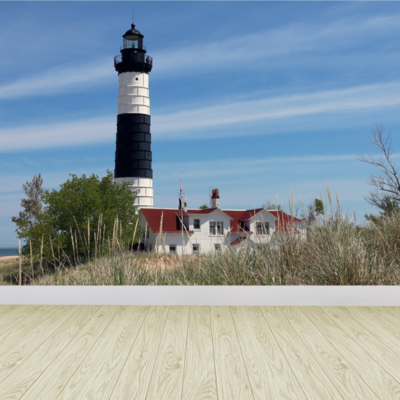 Giant Nautical Mural Wallpaper in Blue Lighthouse Scene Wall Decor, Custom Printed Blue Design 2 Clearhalo 'Wall Decor' 'Wall Mural' 1647379