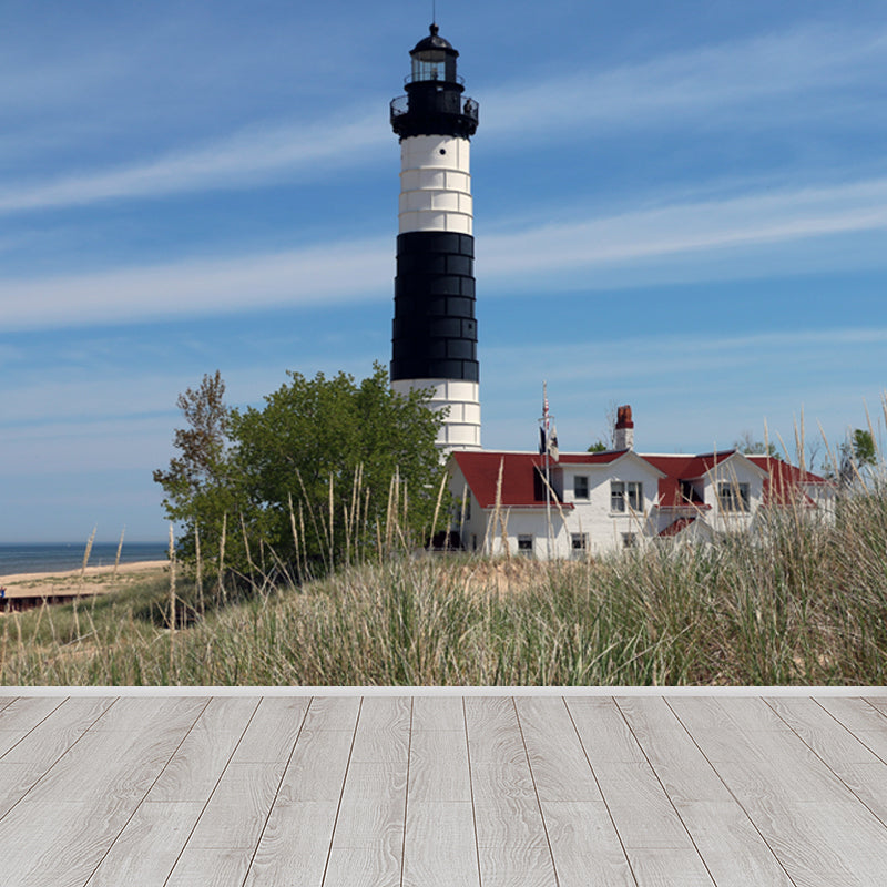 Giant Nautical Mural Wallpaper in Blue Lighthouse Scene Wall Decor, Custom Printed Clearhalo 'Wall Decor' 'Wall Mural' 1647380