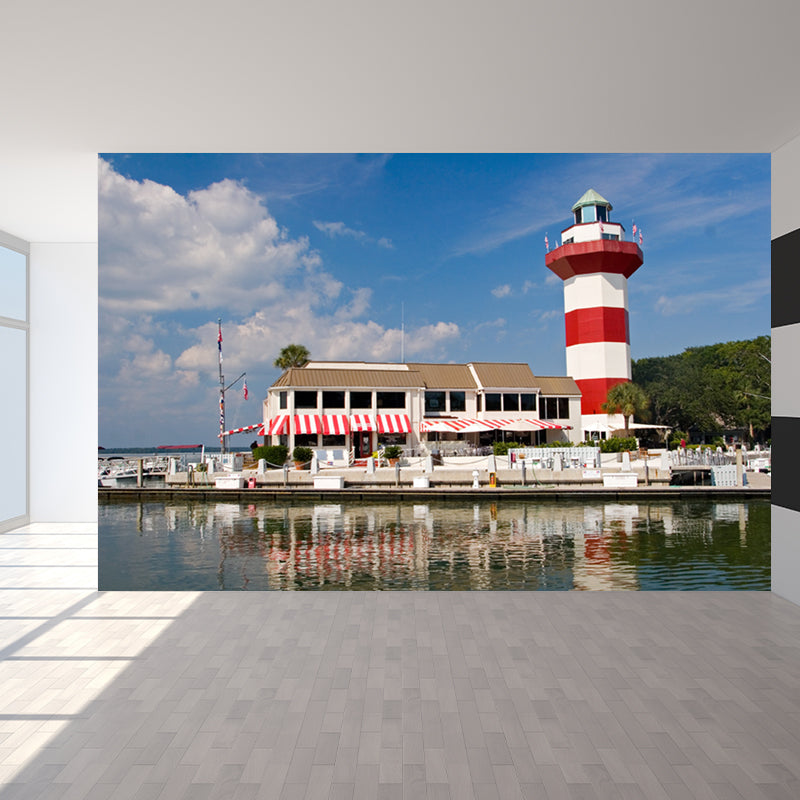 Giant Nautical Mural Wallpaper in Blue Lighthouse Scene Wall Decor, Custom Printed Blue Design 4 Clearhalo 'Wall Decor' 'Wall Mural' 1647389