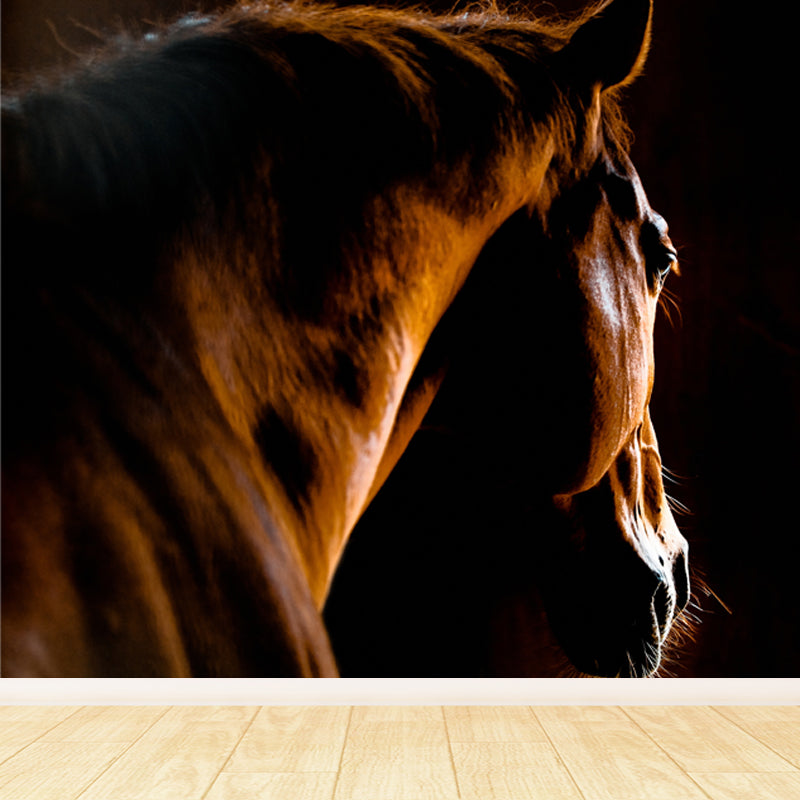 Full Size Photography Modern Mural Wallpaper with Running Steed Printed in Black Clearhalo 'Wall Decor' 'Wall Mural' 1647395