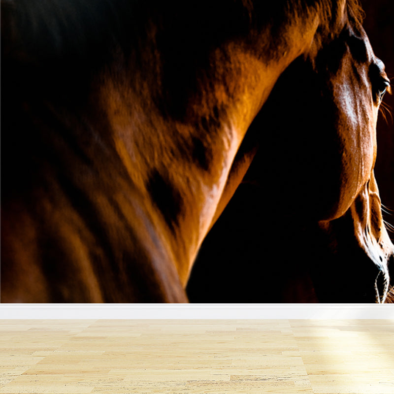 Full Size Photography Modern Mural Wallpaper with Running Steed Printed in Black Clearhalo 'Wall Decor' 'Wall Mural' 1647396