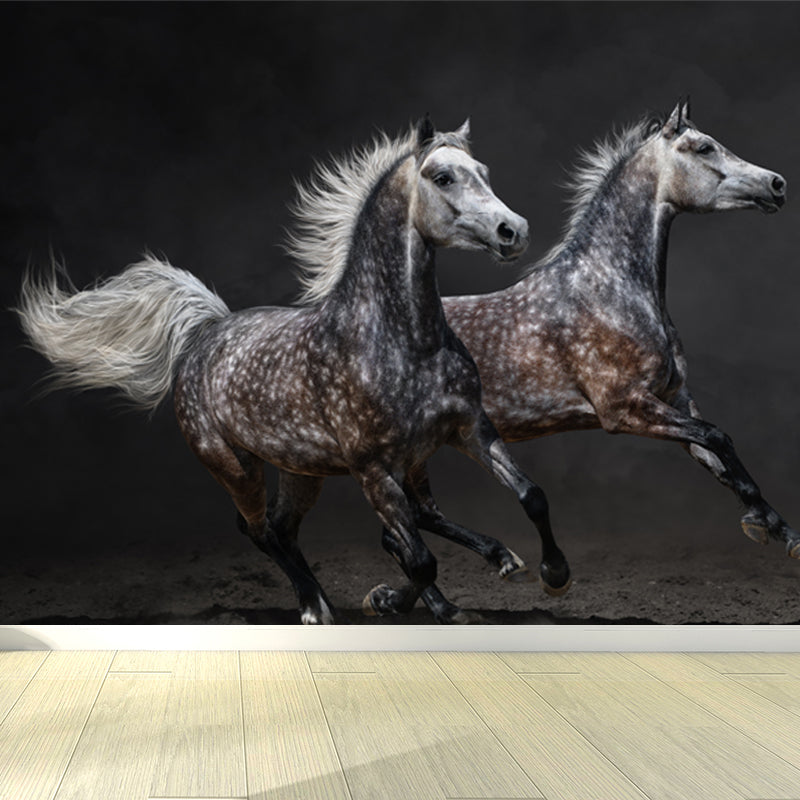Full Size Photography Modern Mural Wallpaper with Running Steed Printed in Black Clearhalo 'Wall Decor' 'Wall Mural' 1647400