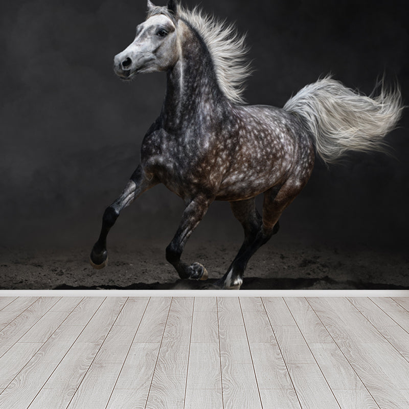 Full Size Photography Modern Mural Wallpaper with Running Steed Printed in Black Black Design 3 Clearhalo 'Wall Decor' 'Wall Mural' 1647404
