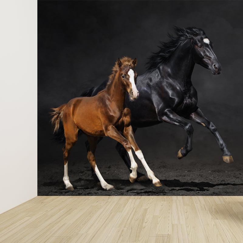 Full Size Photography Modern Mural Wallpaper with Running Steed Printed in Black Black Design 4 Clearhalo 'Wall Decor' 'Wall Mural' 1647409