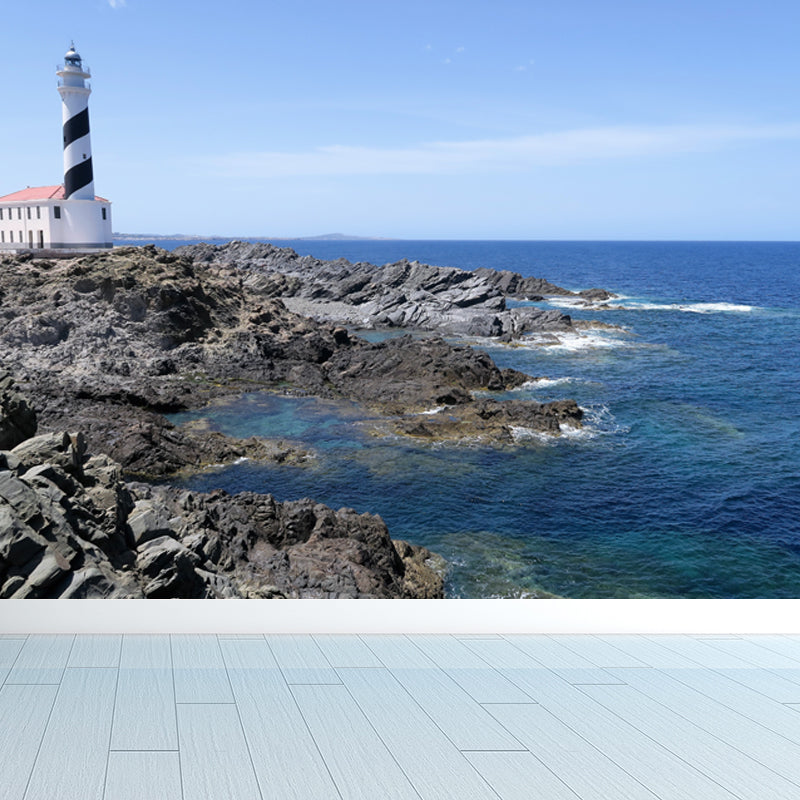 Extra Large Lighthouse Mural Blue Non-Woven Cloth Wall Covering for Bedroom, Custom Blue Design 1 Clearhalo 'Wall Decor' 'Wall Mural' 1647414