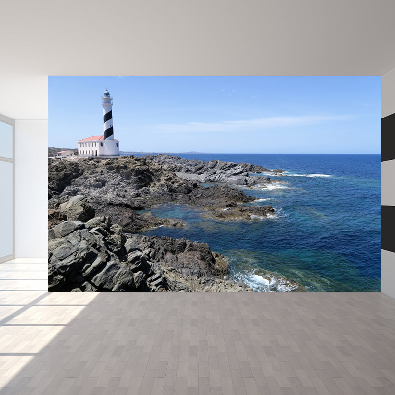 Extra Large Lighthouse Mural Blue Non-Woven Cloth Wall Covering for Bedroom, Custom Clearhalo 'Wall Decor' 'Wall Mural' 1647416