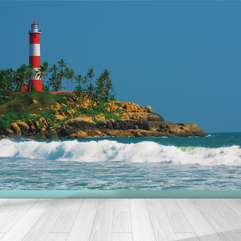 Extra Large Lighthouse Mural Blue Non-Woven Cloth Wall Covering for Bedroom, Custom Blue Design 3 Clearhalo 'Wall Decor' 'Wall Mural' 1647424