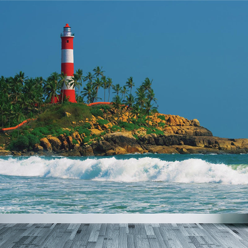 Extra Large Lighthouse Mural Blue Non-Woven Cloth Wall Covering for Bedroom, Custom Clearhalo 'Wall Decor' 'Wall Mural' 1647425