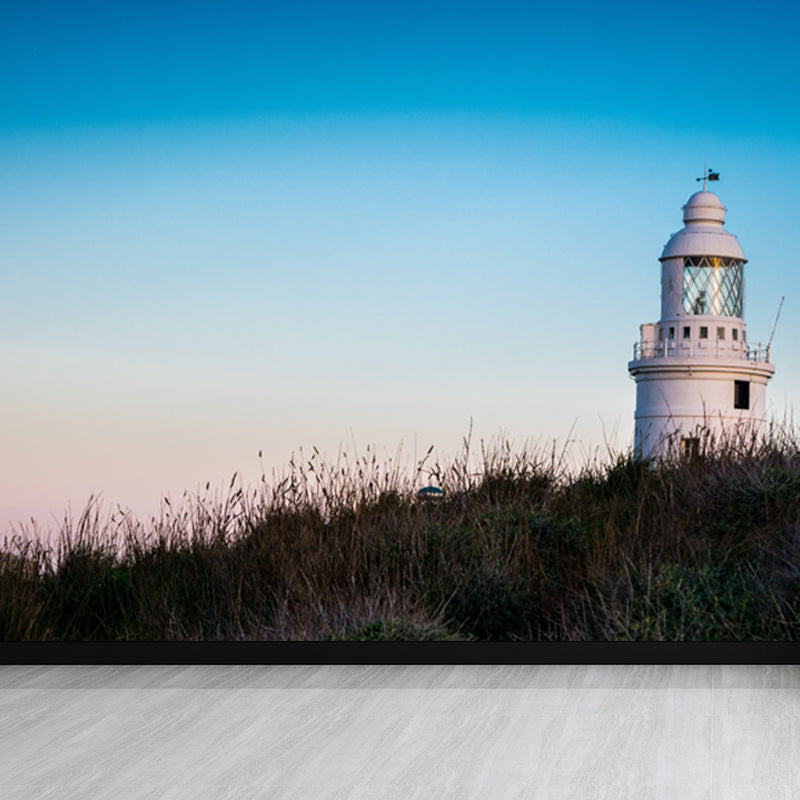 Extra Large Lighthouse Mural Blue Non-Woven Cloth Wall Covering for Bedroom, Custom Clearhalo 'Wall Decor' 'Wall Mural' 1647430
