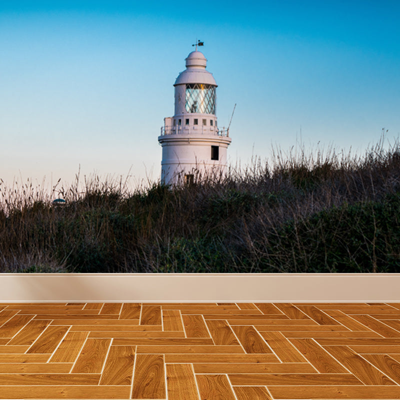 Extra Large Lighthouse Mural Blue Non-Woven Cloth Wall Covering for Bedroom, Custom Clearhalo 'Wall Decor' 'Wall Mural' 1647431
