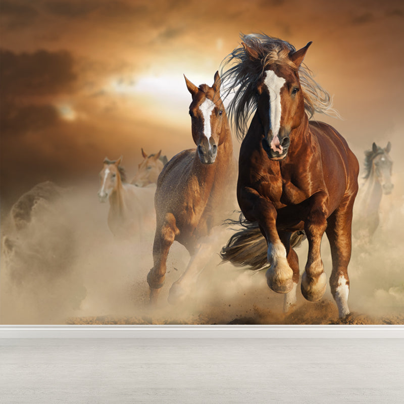 Large Tall Horse Mural Decal Contemporary Tameable Animals Wall Covering in Brown Clearhalo 'Wall Decor' 'Wall Mural' 1647451