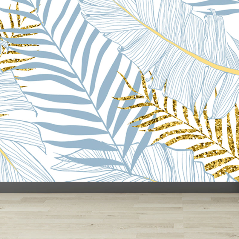 Leaves Print Wall Mural Tropical Washable Living Room Wall Covering, Personalize Clearhalo 'Wall Decor' 'Wall Mural' 1647476