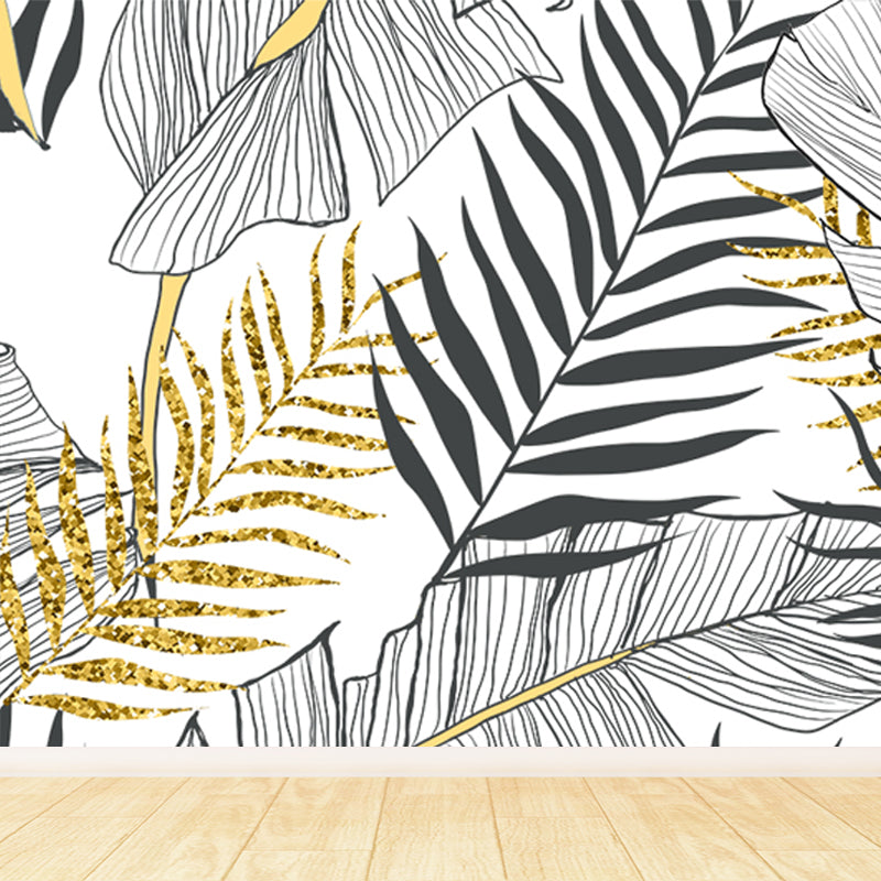 Leaves Print Wall Mural Tropical Washable Living Room Wall Covering, Personalize Clearhalo 'Wall Decor' 'Wall Mural' 1647480