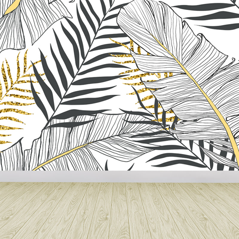 Leaves Print Wall Mural Tropical Washable Living Room Wall Covering, Personalize Clearhalo 'Wall Decor' 'Wall Mural' 1647481